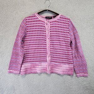 Axcess Liz Claiborne Womens Size L Pink Purple Striped Button Up Cardigan